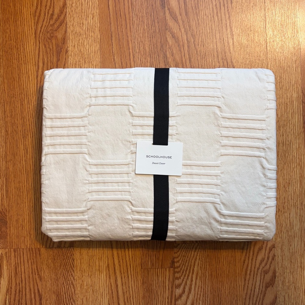 NEW Schoolhouse Woven Tally Natural Duvet Cover Twin
